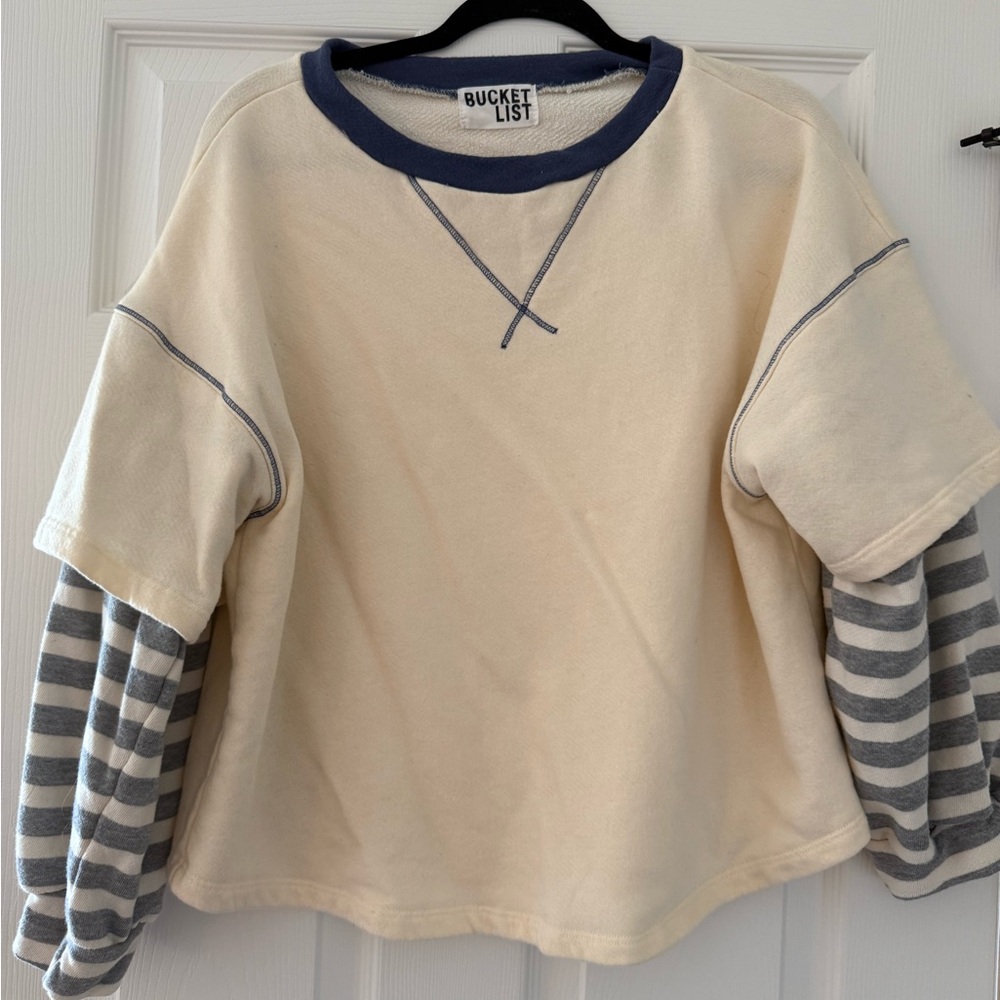 BUCKETLIST Cream and Navy Striped Sweatshirt